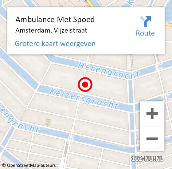 Locatie op kaart van de 112 melding: Ambulance Met Spoed Naar Amsterdam, Vijzelstraat op 25 september 2022 14:23