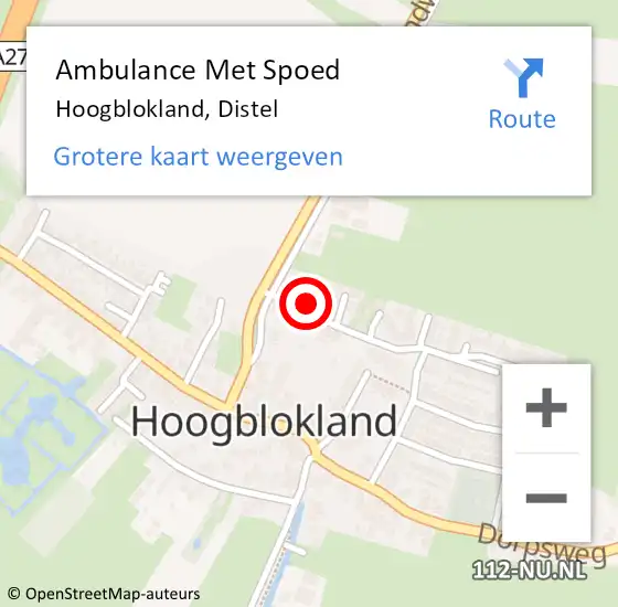 Locatie op kaart van de 112 melding: Ambulance Met Spoed Naar Hoogblokland, Distel op 25 september 2022 14:32