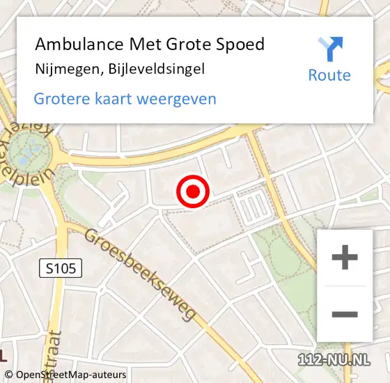 Locatie op kaart van de 112 melding: Ambulance Met Grote Spoed Naar Nijmegen, Bijleveldsingel op 25 september 2022 14:37