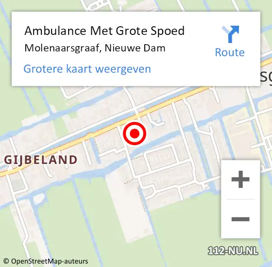 Locatie op kaart van de 112 melding: Ambulance Met Grote Spoed Naar Molenaarsgraaf, Nieuwe Dam op 25 september 2022 14:41