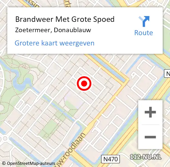 Locatie op kaart van de 112 melding: Brandweer Met Grote Spoed Naar Zoetermeer, Donaublauw op 25 september 2022 14:46