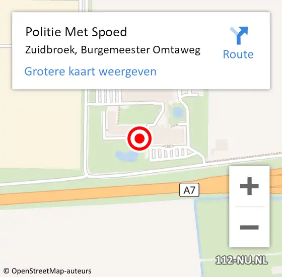 Locatie op kaart van de 112 melding: Politie Met Spoed Naar Zuidbroek, Burgemeester Omtaweg op 25 september 2022 14:52