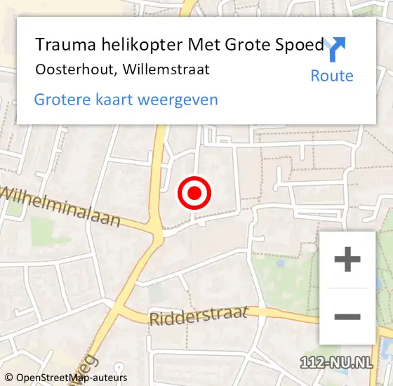 Locatie op kaart van de 112 melding: Trauma helikopter Met Grote Spoed Naar Oosterhout, Willemstraat op 25 september 2022 14:52