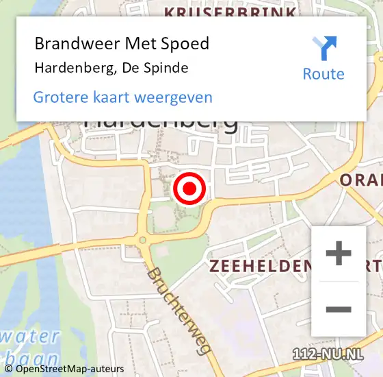 Locatie op kaart van de 112 melding: Brandweer Met Spoed Naar Hardenberg, De Spinde op 25 september 2022 15:30