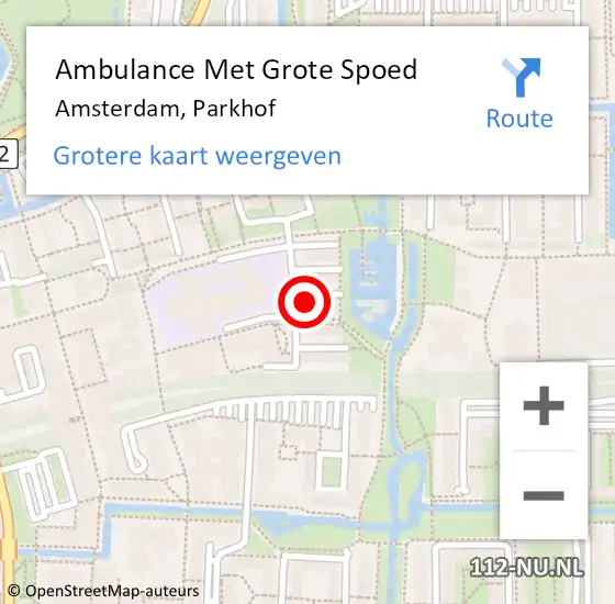 Locatie op kaart van de 112 melding: Ambulance Met Grote Spoed Naar Amsterdam-Zuidoost, Parkhof op 25 september 2022 15:50