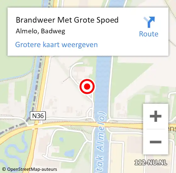 Locatie op kaart van de 112 melding: Brandweer Met Grote Spoed Naar Almelo, Badweg op 25 september 2022 15:50