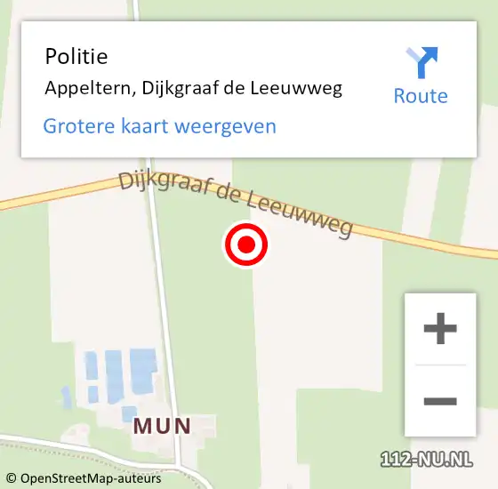 Locatie op kaart van de 112 melding: Politie Appeltern, Dijkgraaf de Leeuwweg op 25 september 2022 15:55