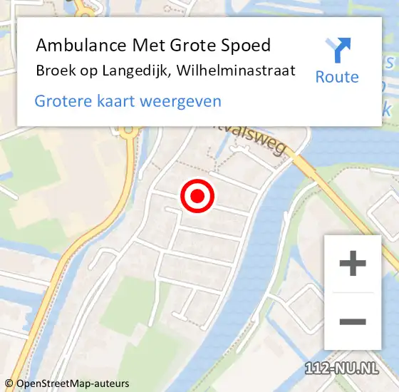 Locatie op kaart van de 112 melding: Ambulance Met Grote Spoed Naar Broek op Langedijk, Wilhelminastraat op 25 september 2022 15:57