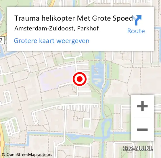 Locatie op kaart van de 112 melding: Trauma helikopter Met Grote Spoed Naar Amsterdam-Zuidoost, Parkhof op 25 september 2022 16:02