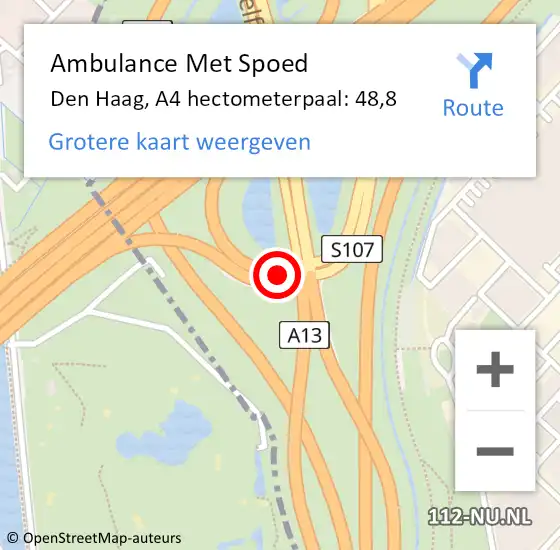 Locatie op kaart van de 112 melding: Ambulance Met Spoed Naar Den Haag, A4 hectometerpaal: 48,8 op 25 september 2022 16:05