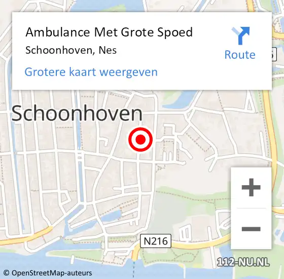 Locatie op kaart van de 112 melding: Ambulance Met Grote Spoed Naar Schoonhoven, Nes op 25 september 2022 16:18