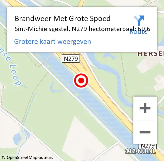 Locatie op kaart van de 112 melding: Brandweer Met Grote Spoed Naar Sint-Michielsgestel, N279 hectometerpaal: 69,6 op 25 september 2022 16:19