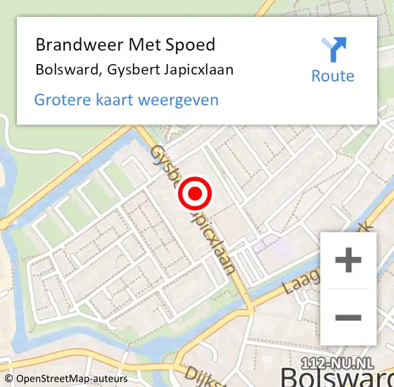 Locatie op kaart van de 112 melding: Brandweer Met Spoed Naar Bolsward, Gysbert Japicxlaan op 25 september 2022 16:37