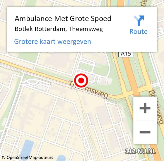 Locatie op kaart van de 112 melding: Ambulance Met Grote Spoed Naar Botlek, Theemsweg op 30 juli 2014 12:47