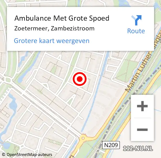 Locatie op kaart van de 112 melding: Ambulance Met Grote Spoed Naar Zoetermeer, Zambezistroom op 25 september 2022 17:05