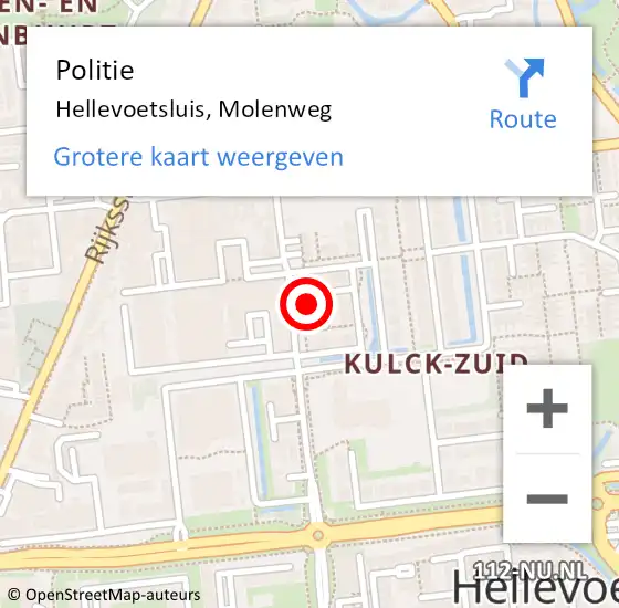 Locatie op kaart van de 112 melding: Politie Hellevoetsluis, Molenweg op 25 september 2022 17:06