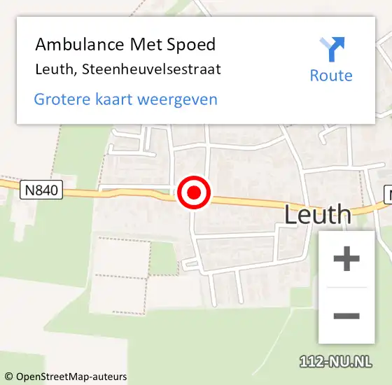 Locatie op kaart van de 112 melding: Ambulance Met Spoed Naar Leuth, Steenheuvelsestraat op 25 september 2022 17:07