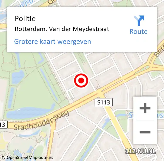 Locatie op kaart van de 112 melding: Politie Rotterdam, Van der Meydestraat op 25 september 2022 17:20