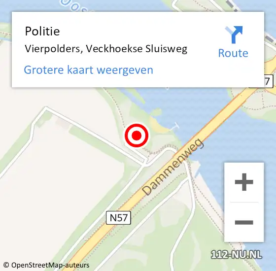 Locatie op kaart van de 112 melding: Politie Vierpolders, Veckhoekse Sluisweg op 25 september 2022 17:25