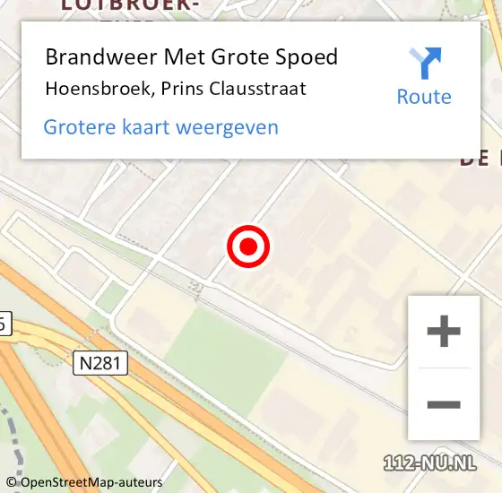 Locatie op kaart van de 112 melding: Brandweer Met Grote Spoed Naar Hoensbroek, Prins Clausstraat op 25 september 2022 17:40