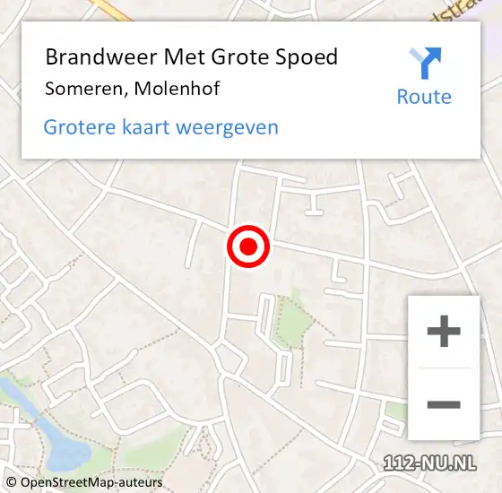 Locatie op kaart van de 112 melding: Brandweer Met Grote Spoed Naar Someren, Molenhof op 25 september 2022 17:54