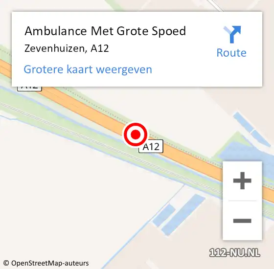 Locatie op kaart van de 112 melding: Ambulance Met Grote Spoed Naar Zevenhuizen, A12 op 30 juli 2014 12:55