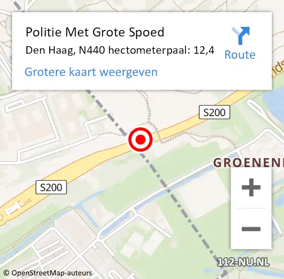 Locatie op kaart van de 112 melding: Politie Met Grote Spoed Naar Den Haag, N440 hectometerpaal: 12,4 op 25 september 2022 18:06