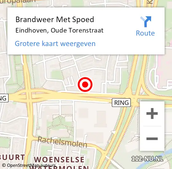 Locatie op kaart van de 112 melding: Brandweer Met Spoed Naar Eindhoven, Oude Torenstraat op 25 september 2022 18:08