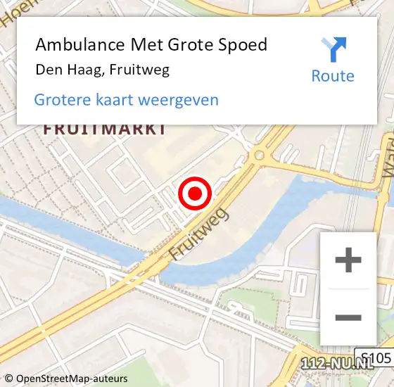 Locatie op kaart van de 112 melding: Ambulance Met Grote Spoed Naar Den Haag, Fruitweg op 25 september 2022 18:13