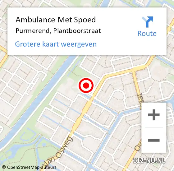 Locatie op kaart van de 112 melding: Ambulance Met Spoed Naar Purmerend, Plantboorstraat op 25 september 2022 18:40