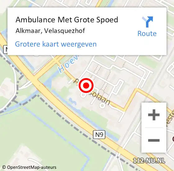 Locatie op kaart van de 112 melding: Ambulance Met Grote Spoed Naar Alkmaar, Velasquezhof op 25 september 2022 19:29