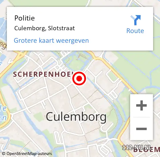 Locatie op kaart van de 112 melding: Politie Culemborg, Slotstraat op 25 september 2022 19:32