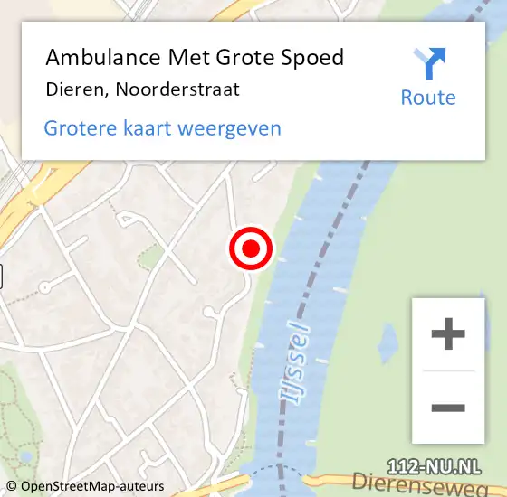 Locatie op kaart van de 112 melding: Ambulance Met Grote Spoed Naar Dieren, Noorderstraat op 25 september 2022 19:45