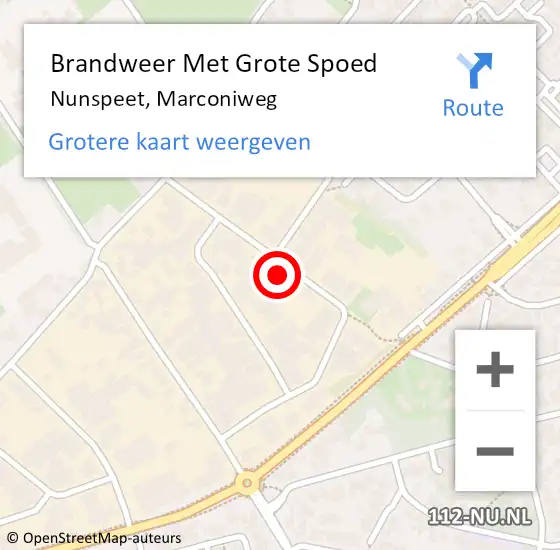 Locatie op kaart van de 112 melding: Brandweer Met Grote Spoed Naar Nunspeet, Marconiweg op 25 september 2022 20:07