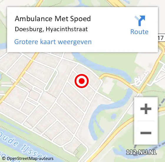 Locatie op kaart van de 112 melding: Ambulance Met Spoed Naar Doesburg, Hyacinthstraat op 25 september 2022 20:18