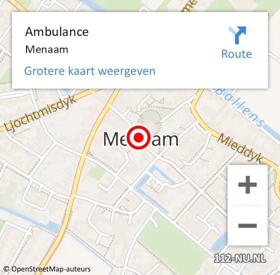 Locatie op kaart van de 112 melding: Ambulance Menaam op 25 september 2022 21:17