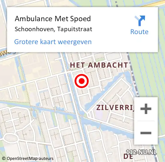 Locatie op kaart van de 112 melding: Ambulance Met Spoed Naar Schoonhoven, Tapuitstraat op 25 september 2022 21:36