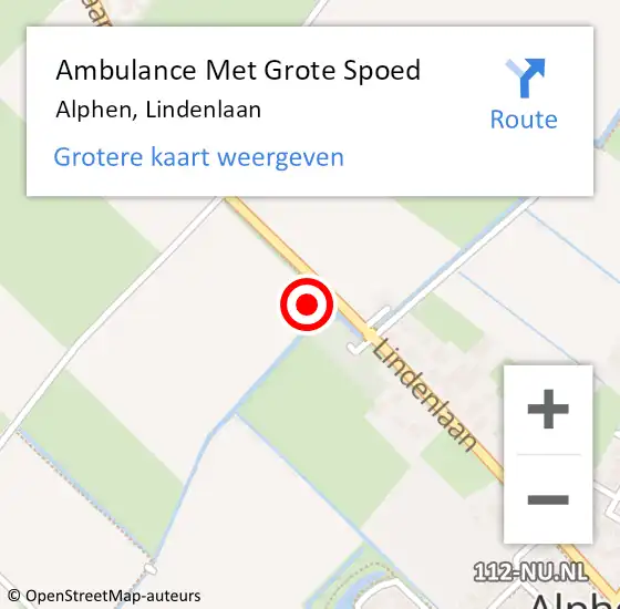 Locatie op kaart van de 112 melding: Ambulance Met Grote Spoed Naar Alphen, Lindenlaan op 25 september 2022 21:51