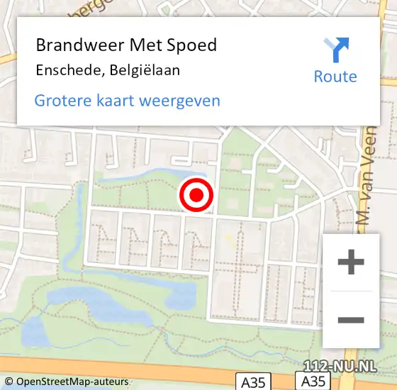 Locatie op kaart van de 112 melding: Brandweer Met Spoed Naar Enschede, Belgiëlaan op 25 september 2022 22:13