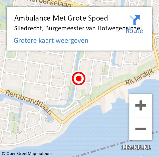 Locatie op kaart van de 112 melding: Ambulance Met Grote Spoed Naar Sliedrecht, Burgemeester van Hofwegensingel op 25 september 2022 22:52