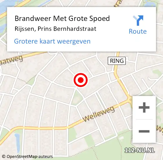 Locatie op kaart van de 112 melding: Brandweer Met Grote Spoed Naar Rijssen, Prins Bernhardstraat op 26 september 2022 00:08