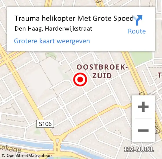 Locatie op kaart van de 112 melding: Trauma helikopter Met Grote Spoed Naar Den Haag, Harderwijkstraat op 26 september 2022 00:23