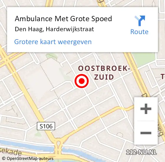 Locatie op kaart van de 112 melding: Ambulance Met Grote Spoed Naar Den Haag, Harderwijkstraat op 26 september 2022 00:24