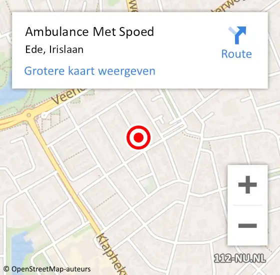 Locatie op kaart van de 112 melding: Ambulance Met Spoed Naar Ede, Irislaan op 26 september 2022 00:52