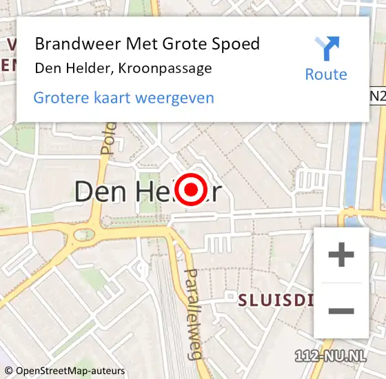 Locatie op kaart van de 112 melding: Brandweer Met Grote Spoed Naar Den Helder, Kroonpassage op 26 september 2022 01:06