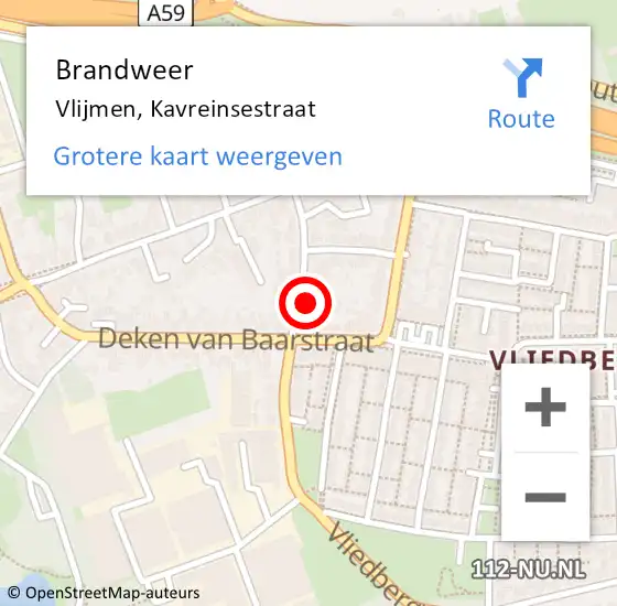 Locatie op kaart van de 112 melding: Brandweer Vlijmen, Kavreinsestraat op 30 juli 2014 13:22