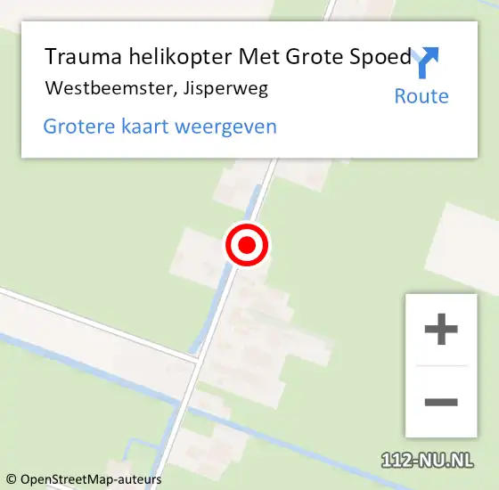 Locatie op kaart van de 112 melding: Trauma helikopter Met Grote Spoed Naar Westbeemster, Jisperweg op 26 september 2022 01:38