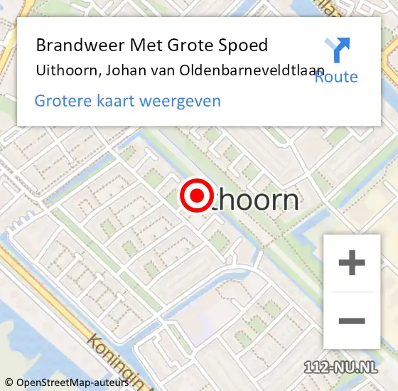 Locatie op kaart van de 112 melding: Brandweer Met Grote Spoed Naar Uithoorn, Johan van Oldenbarneveldtlaan op 26 september 2022 01:50