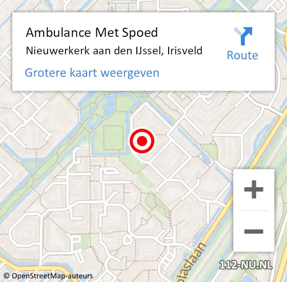 Locatie op kaart van de 112 melding: Ambulance Met Spoed Naar Nieuwerkerk aan den IJssel, Irisveld op 26 september 2022 01:56