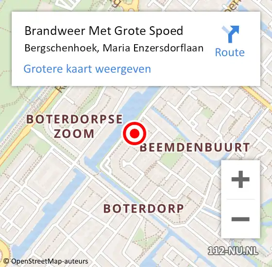 Locatie op kaart van de 112 melding: Brandweer Met Grote Spoed Naar Bergschenhoek, Maria Enzersdorflaan op 26 september 2022 01:58